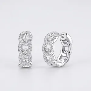 925 Sterling Silver Chain Hoop Earrings For Women Micro Inlaid Rhinestone Hollow Braid Curb Link Earrings Fashion Jewelry