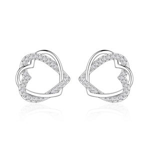 Orecchini a lobo a cuore in argento S925 con zirconi e design a incastro traforato