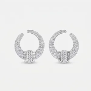 925 Sterling Silver U-Shaped Zirconia Stud Earrings For Women Geometric Western Style Pavé Rhinestone Premium Earrings Jewelry
