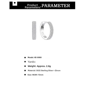 Detailed specs of S925 sterling silver huggie earrings with triple row zircon stones