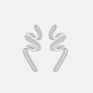 Boucles d'Oreilles Clous en Argent Sterling 925 Courbe de Vague pour Femmes Élégant Profilé Zirconia Incrusté Bijoux Mode
