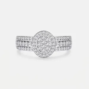 Luxury S925 Sterling Silver Oval Cluster Ring For Women High Quality Zirconia Triple Row Inlaid Band Fashion Jewelry Gift