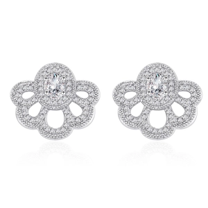S925 sterling silver fan-shaped flower stud earrings with micro-set cubic zirconia stones
