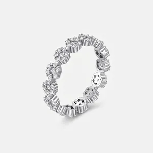 925 Sterling Silver Daisy Flower Eternity Ring Sparkling Zirconia Inlaid Fresh Sweet Forest Style Floral Ring For Women Jewelry