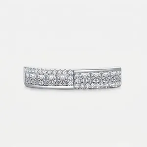 Luxury 925 Sterling Silver Pave Zirconia Eternity Band Ring Geometric Micro-pave Finger Ring For Women Wedding Jewelry