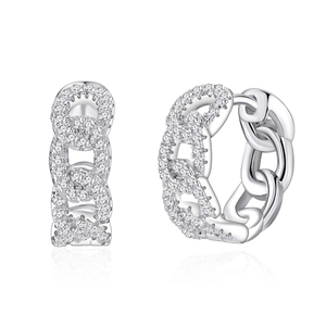 S925 sterling silver huggie earrings featuring iced out cuban link chain design