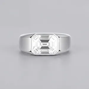 S925 Sterling Silver Emerald Cut Men's Ring Minimalist Large Zirconia Inlaid Geometric Band Jewelry Fashion Hand Ornament