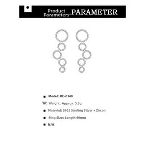 S925 sterling silver interlocking circle earrings with pavé zircons and detailed dimensions