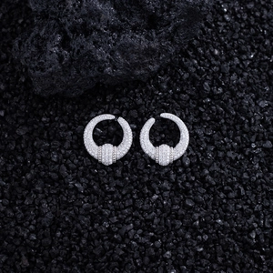 Exaggerated S925 silver U-shaped hoop earrings with sparkling pavé zircon stones