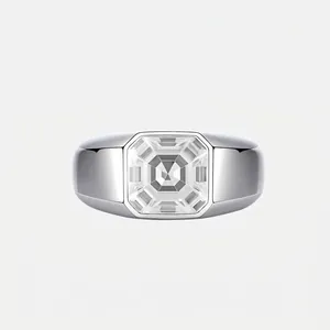 925 Sterling Silver Men Ring Geometric Square Zirconia Inlaid Electroplated Minimalist Fashion Wedding Jewelry Band Ring