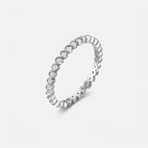 S925 Sterling Silver Wave Zirconia Stackable Ring For Women Minimalist Dainty Eternity Band Ins Style Fashion Finger Ring Jewelry