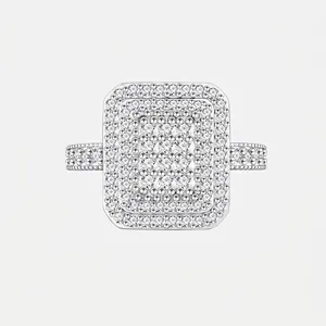 Bague Luxueuse en Argent Sterling S925 Zirconia pour Femmes Rectangulaire Micro Pave Plein Strass Bague de Doigt Mariage Fête Bijoux
