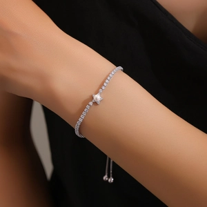S925 sterling silver star pearl adjustable tennis bracelet with micro-pave crystals
