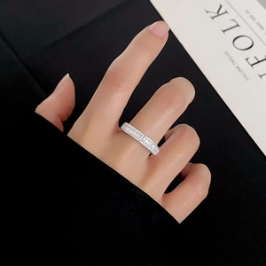 Eternity band ring with baguette and round zircon stones in S925 sterling silver