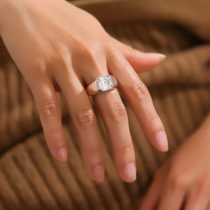 Men's S925 sterling silver ring featuring emerald cut cubic zirconia on wide band