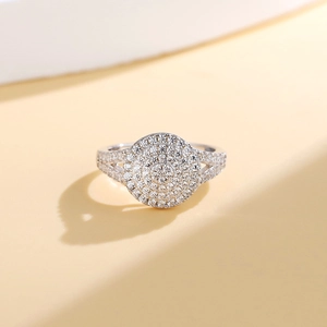 Luxurious S925 sterling silver ring with cluster cubic zirconia and split pavé band