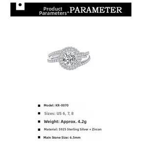 Detail of S925 sterling silver halo ring featuring 6.5mm cubic zirconia and pavé setting