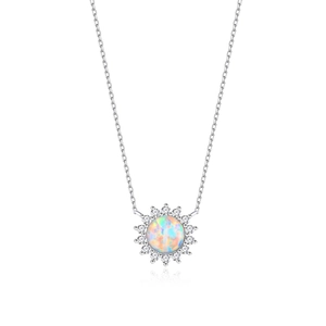Collier en argent S925 avec pendentif tournesol en opale de 8mm et halo de diamants