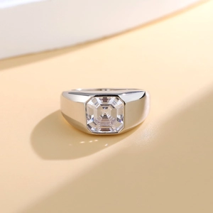 Minimalist S925 sterling silver men's wedding ring with square cut 8A zircon center stone