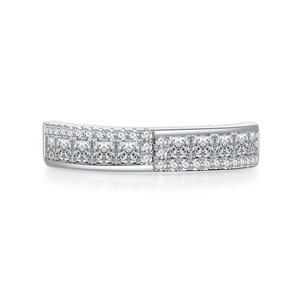 Elegant S925 sterling silver band ring featuring princess cut and round 5A cubic zirconia