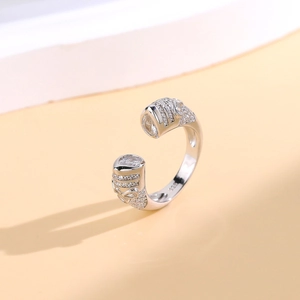 S925 sterling silver open ring with cubic zirconia stones and minimalist design