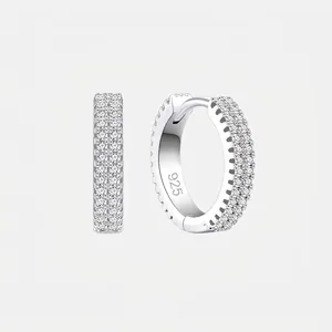 S925 Sterling Silver Zirconia Hoop Earrings For Women Luxury Pave Setting Double Layer Geometric Trendy Fashion Jewelry Gift