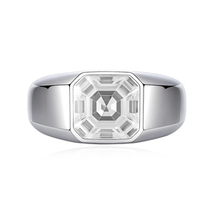 Men's S925 sterling silver ring with square Asscher cut zircon on a high-polish band