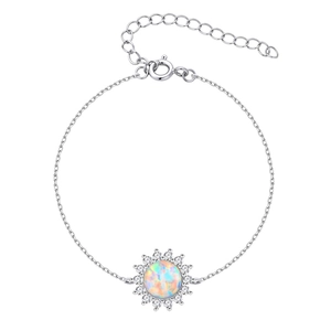 925 silver bracelet featuring a sunburst opal pendant and adjustable extension chain