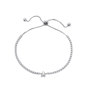 Adjustable S925 sterling silver box chain bracelet with sparkling star and pearl center