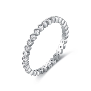 S925 sterling silver wave ring featuring bezel-set round sparkling zircons for women