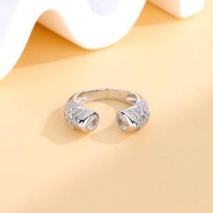 Macro detail of S925 sterling silver ring featuring large round zircons and micro-pave