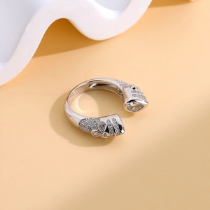 Detailed close-up of S925 sterling silver open ring with teardrop stones and pavé crystals