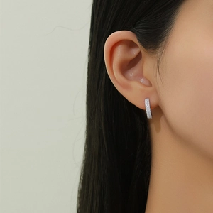 S925 sterling silver double-layer hoop earrings with sparkling pave-set cubic zirconia stones
