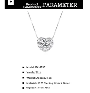 Detail view of heart-shaped S925 sterling silver necklace with a 7.5mm zircon center stone