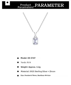 Detailed technical specifications for S925 sterling silver square zircon necklace