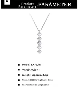 Detail of S925 sterling silver necklace showing zircon pendant dimensions and 3.5g weight