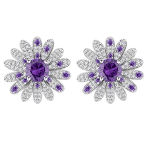 S925 sterling silver daisy earrings featuring purple gemstones and pave-set zircons