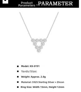 Detailed close-up of S925 sterling silver triangular necklace with sparkling cubic zirconia