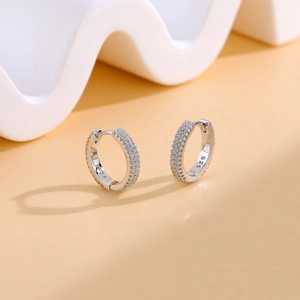 Double row S925 sterling silver hoop earrings with pave cubic zirconia crystals