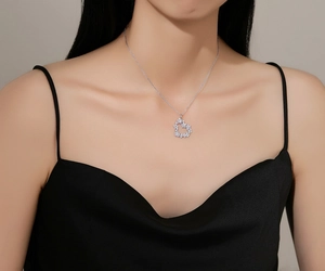 Close-up of S925 sterling silver heart pendant necklace with shimmering zircon stones
