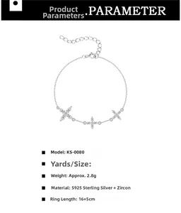 Dettagli del bracciale in argento S925 con quadrifogli in zircone, peso 2,8g, misura 16+5cm