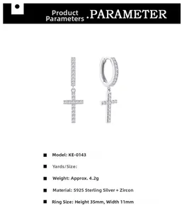 Detailed view of S925 sterling silver cross earrings with zirconia inlay specifications