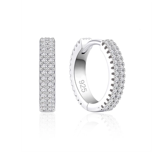 S925 sterling silver double-layer hoop earrings with pavé set white zircon stones