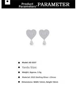 Macro shot of S925 sterling silver heart earrings with full cubic zirconia micro-pave