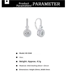 Detailed size and weight specs for S925 sterling silver geometric zircon earrings