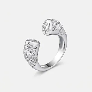 925 Sterling Silver Open Ring For Women Adjustable Minimalist Geometric Finger Ring Inlaid With Rhinestones Fine Jewelry Gift