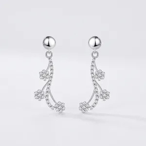 925 Sterling Silver Flower Tassel Drop Earrings For Women Zirconia Inlaid Floral Dangle Earrings Elegant High-End Jewelry