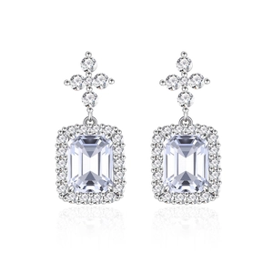 S925 sterling silver perfume bottle earrings with emerald cut cubic zirconia stones