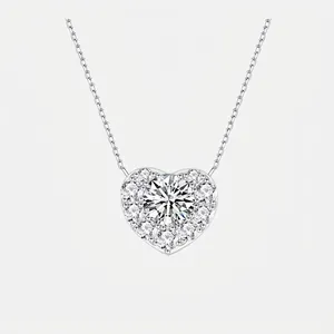 925 Sterling Silver Heart Pendant Necklace White Gold Plated Zirconia Inlaid Heart Shape Sparkling Clavicle Chain Jewelry For Women