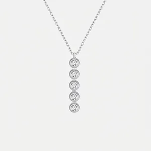 925 Sterling Silver Pendant Necklace For Women Elegant Five Stone Vertical Bezel Set Zirconia Minimalist Beaded Jewelry Gift